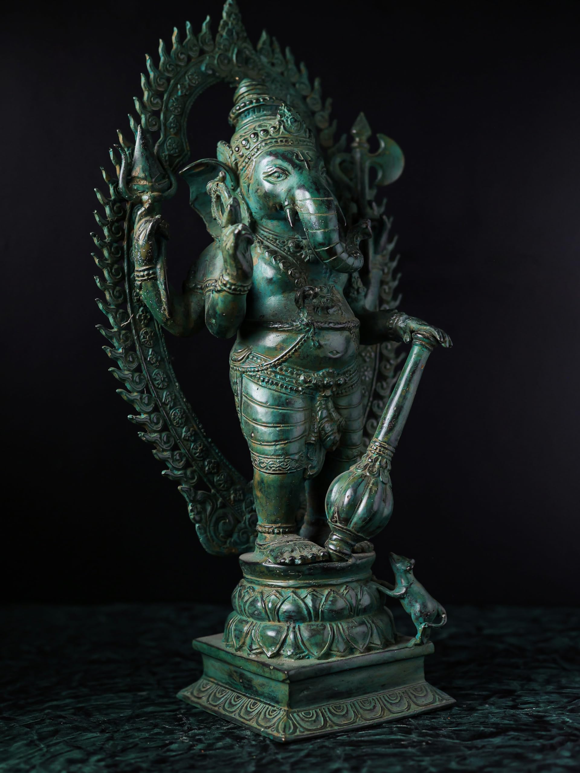 Mridaya Bronze Dancing Ganesha Statue, 45 Cm Ganesh Antique Statue Green Finish Ganesh Statue, Ganpati Idol, Good Luck Gift For